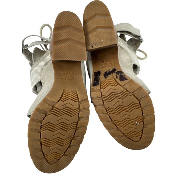 Sorel Beige Lace-Up Block Heel Sandals Size 9 For Women Leather Fabric - Picture 9 of 9